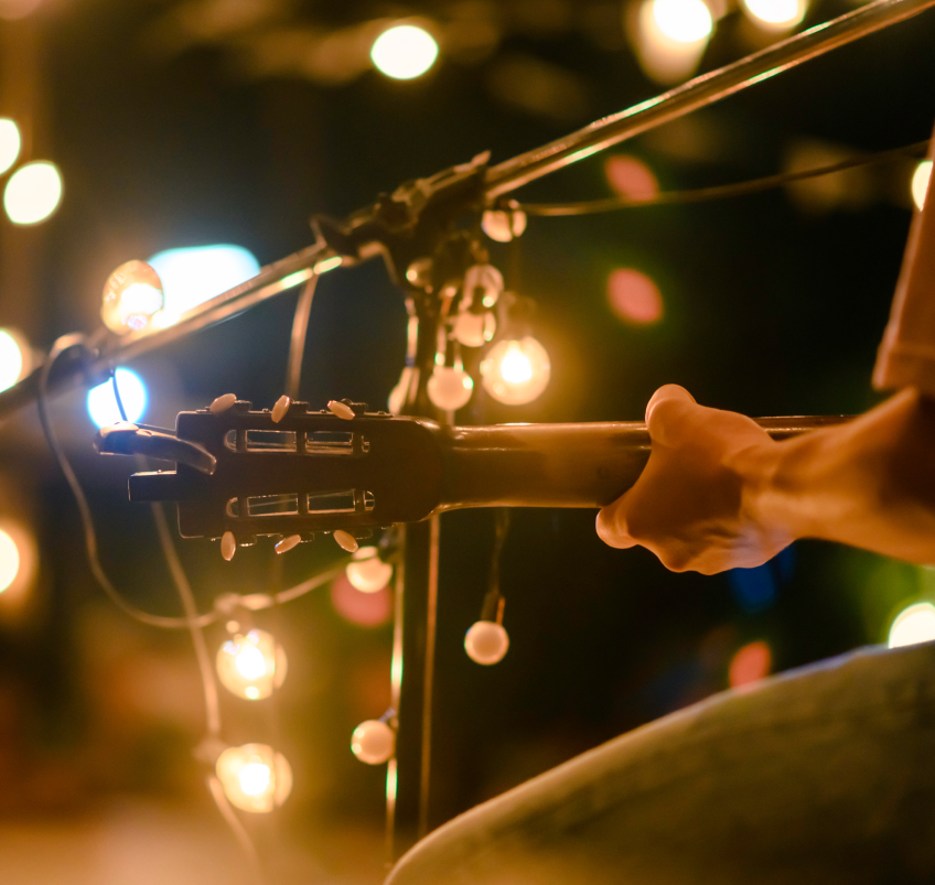 Close up of a guitar.